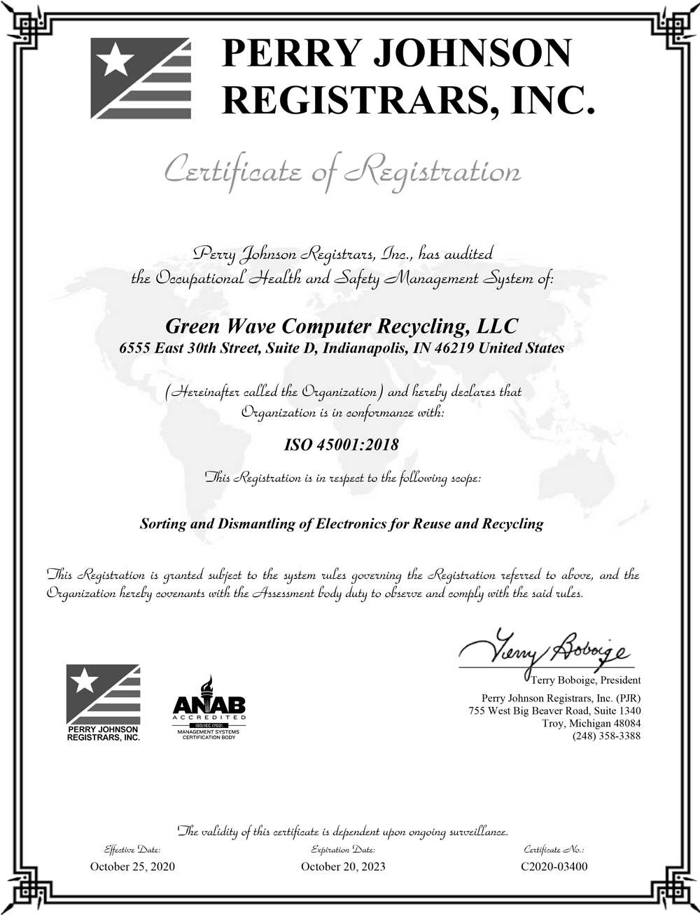 Green Wave Computer Recycling R2 Certification